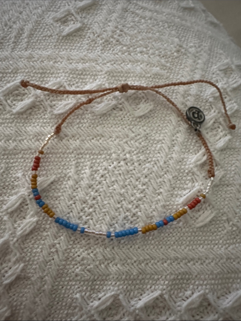 NWOT Pura Vida Beaded Adjustable Bracelet with Blue, Mustard & Red Accents